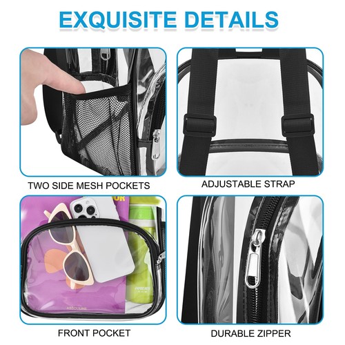 Clear Backpack for Stadium Events Clear Backpack 12x12x6 with Front Pocket fo... - Picture 3 of 7