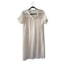 Vintage 70s Pink Cottagecore Lace Trim Shift Night Gown M/L