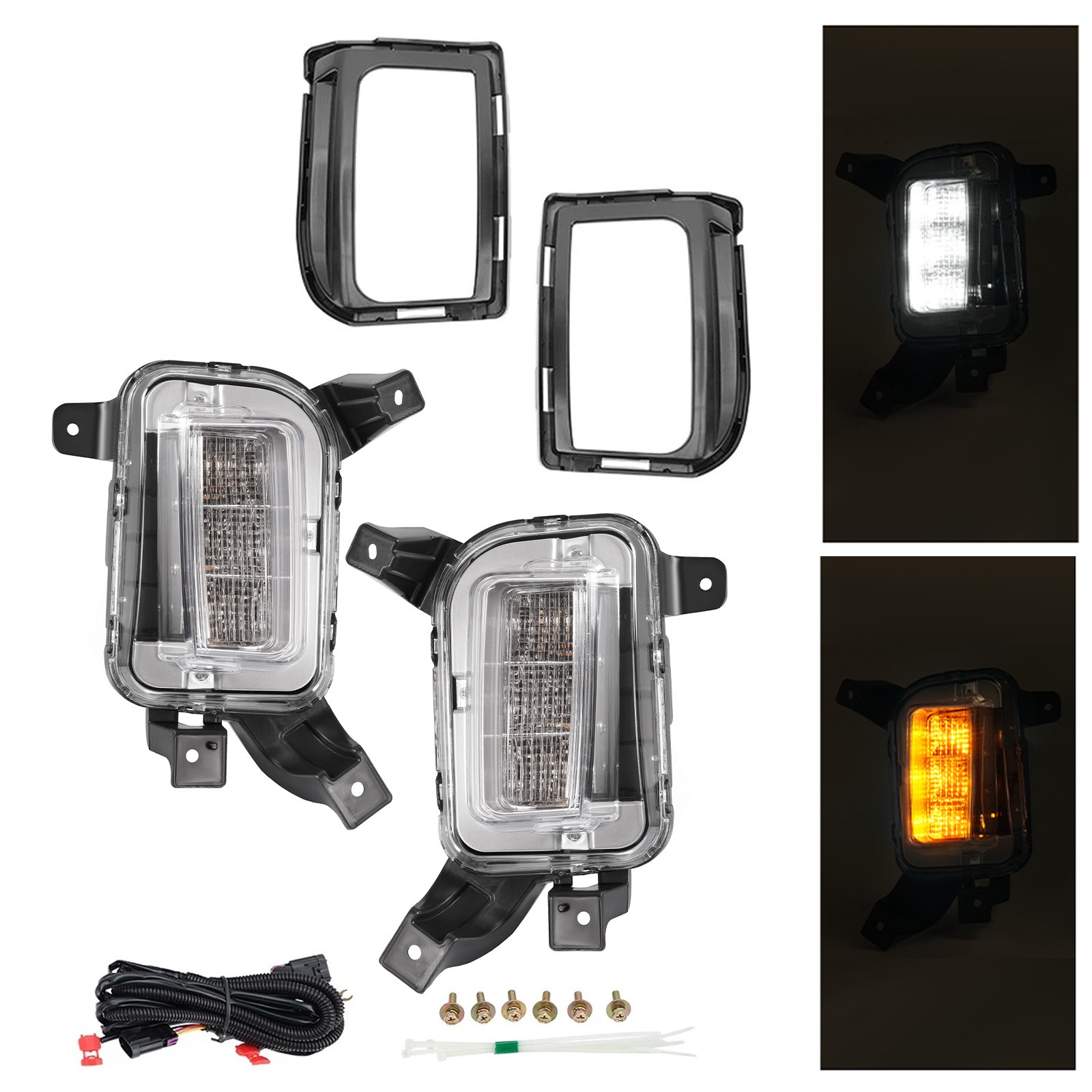 DRL LED Fog Lights Lamp W/Bezel Amber Turn Signal For GMC Terrain 2016-2017