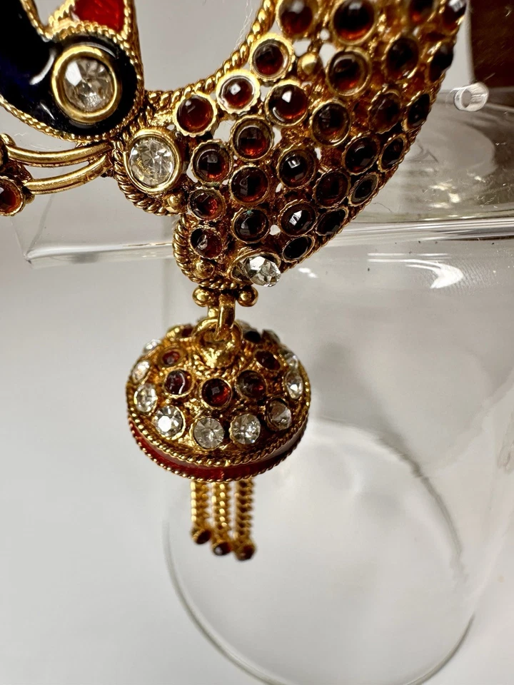 Meenakari Kundan Navaratri Season Gold Tone & Enamel Dangle Peacock Earring - Image 2 of 4