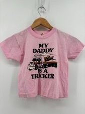 Vintage Screen Stars My Daddy Is A Trucker Pink Girls T-Shirt Size 6-8 80s USA