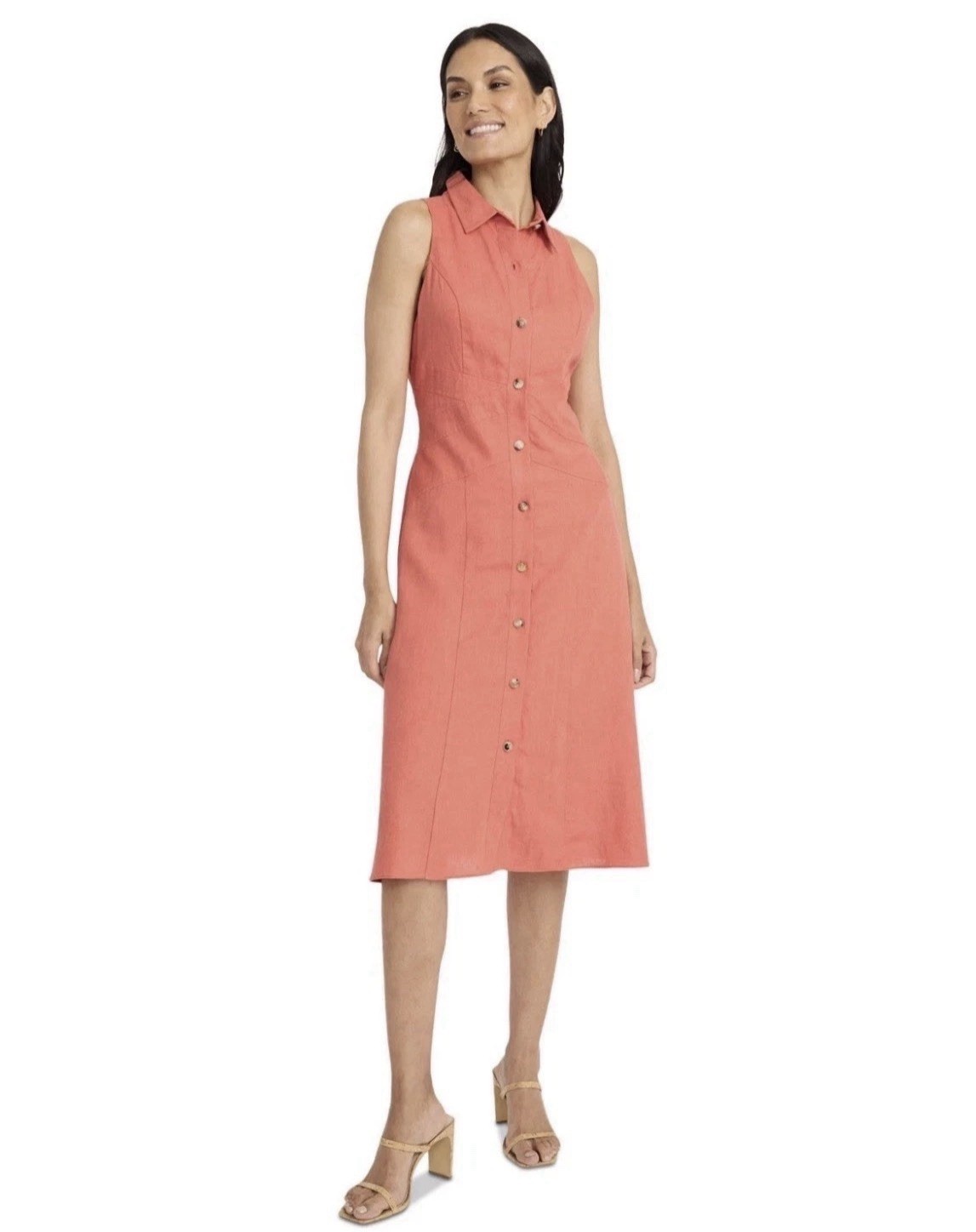 Maggy London Women's Collared Sleeveless Button-Front Dress Mineral Red Size 16