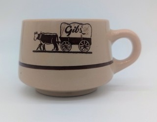 Vintage Gib's Restaurant New Albany Indiana Covered Wagon Coffee Mug Wear Marks
