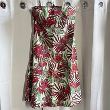 Floral Print Strapless Dress Women Size 10 Red Green Tropical Beachy Boho 19475