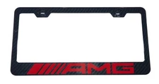 AMG Mercedes Benz Red Stainless Steel Carbon Fiber License Plate Frame W/ Caps