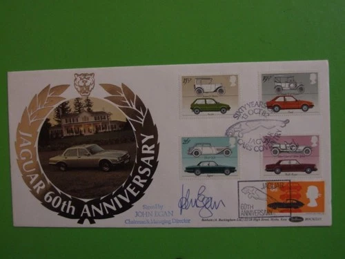 BENHAM FDC 1982 CARS - JAGUAR 60th ANNIVERSARY SIGNED JOHN EGAN, CHAIRMAN