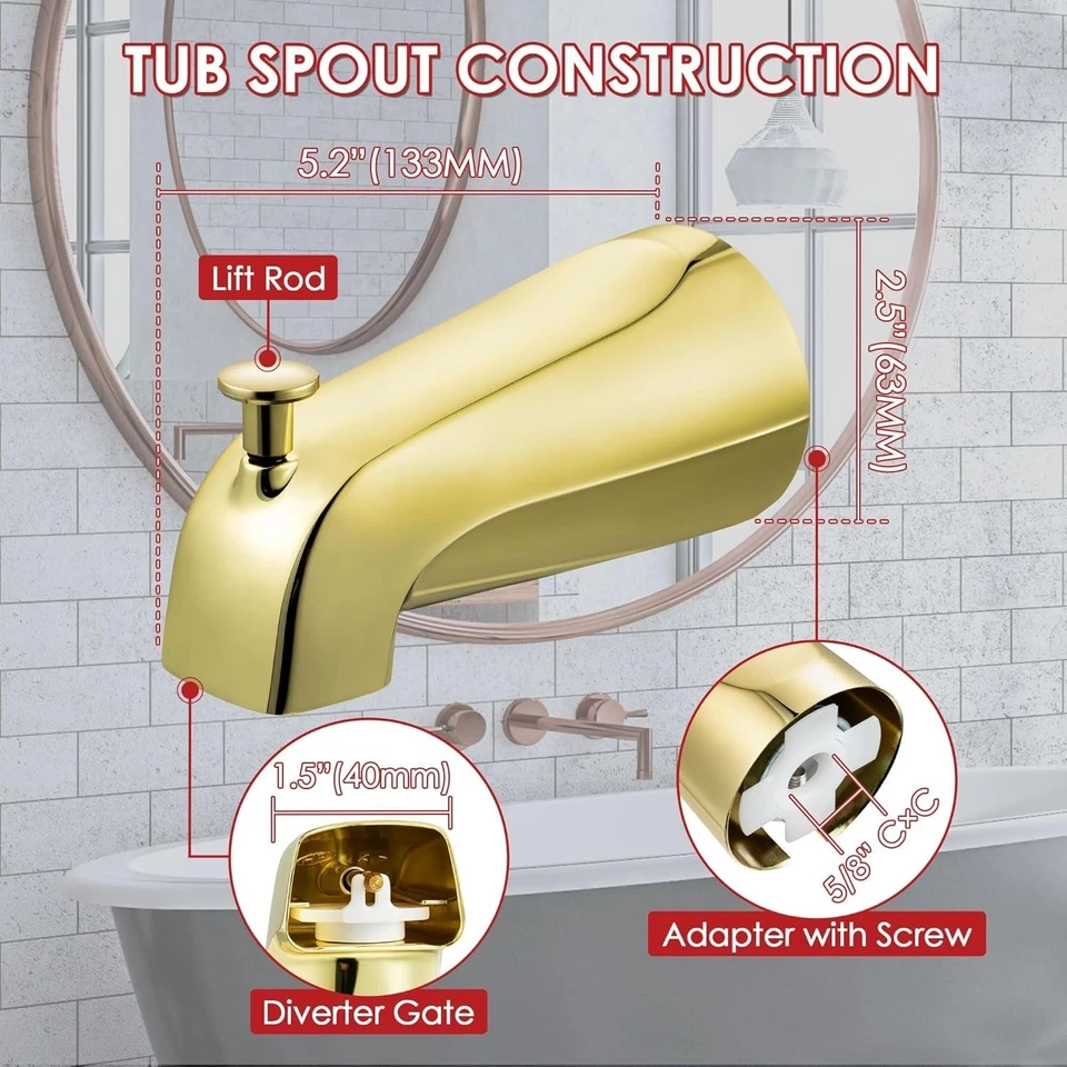 Cano Deslizable Oro Cepillo Con Llave Hexagonal Para Ducha Bano Grifo Banera Foto 4 de 4