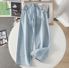 Women  s Light Wash Straight Leg Jeans High Waist Relaxed Fit Denim Pants Size L