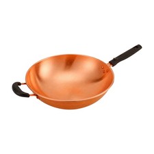 Round Copper Wok with Flat Bottom Long-Lasting Copper Wok with Two Handles