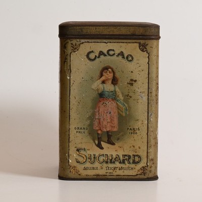 Antike Suchard Cacao Blechdose um 1901 Reklame Werbung Vorratsdose 14x14x22cm