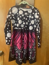 girls 10/12 purple BUTTERFLY WINGS dress with black  white polkadot top stretch