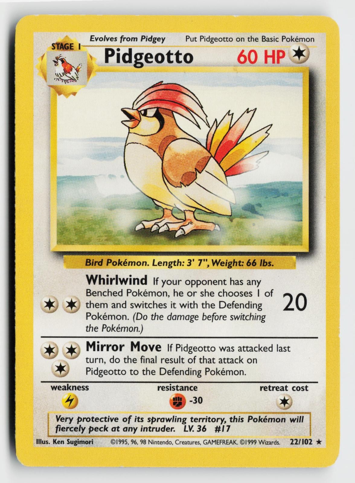 Pidgeotto 22/102 Rare Base Set Unlimited Pokemon Moderately Played