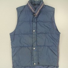 Woolrich Aztec Trim Goose Down Vest Size Large Blue Full Zip Winter VTG FLAW