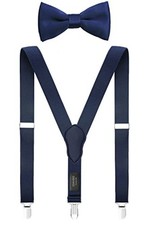 Men's Boys' Suspenders and Bow Tie Set Adjustable 40" 8-15 yrs Navy