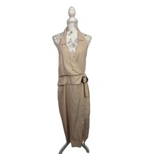 ASOS Tall Beige Linen Blend Halter Wrap Maxi Dress Buckle Detail Size 12 NWT