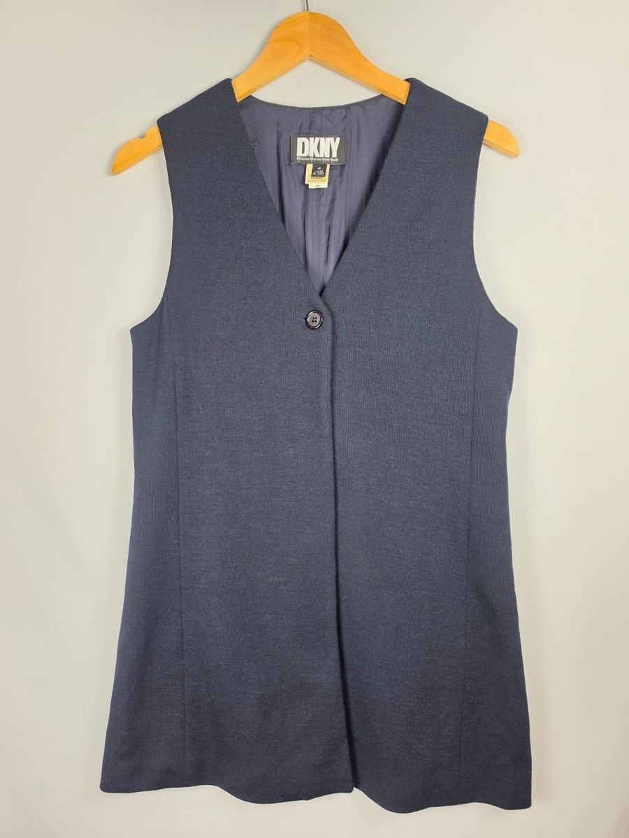 Vintage DKNY Donna Karan Wool Blend Sleeveless Vest Dress Navy