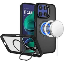 For Moto G Stylus 2025 Case Magnetic Circle Camera Lens Stand + Tempered Glass