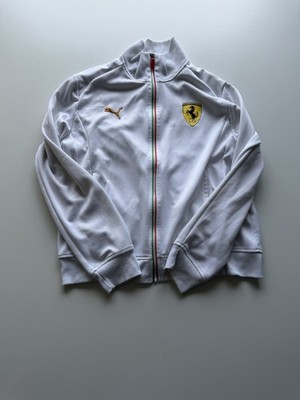 RARE PUMA MEN'S TEAM FERRARI SCUDERIA JACKET BIKER RACING WHITE SIZE L