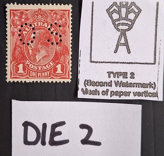 1917 Australia 1d Carmine KGV stamp 2nd WMK DIE 2 OS perf Mint Rough ppr $1000