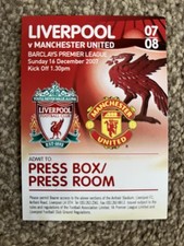LIVERPOOL V MANCHESTER UNITED PREMIERSHIP LEAGUE PRESS TICKET 2007-08