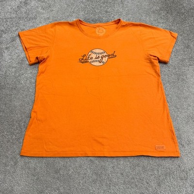 Life Is Good Graphic T-Shirt Womens XXL Orange Short Sleeve Cotton Crew Neck Tee