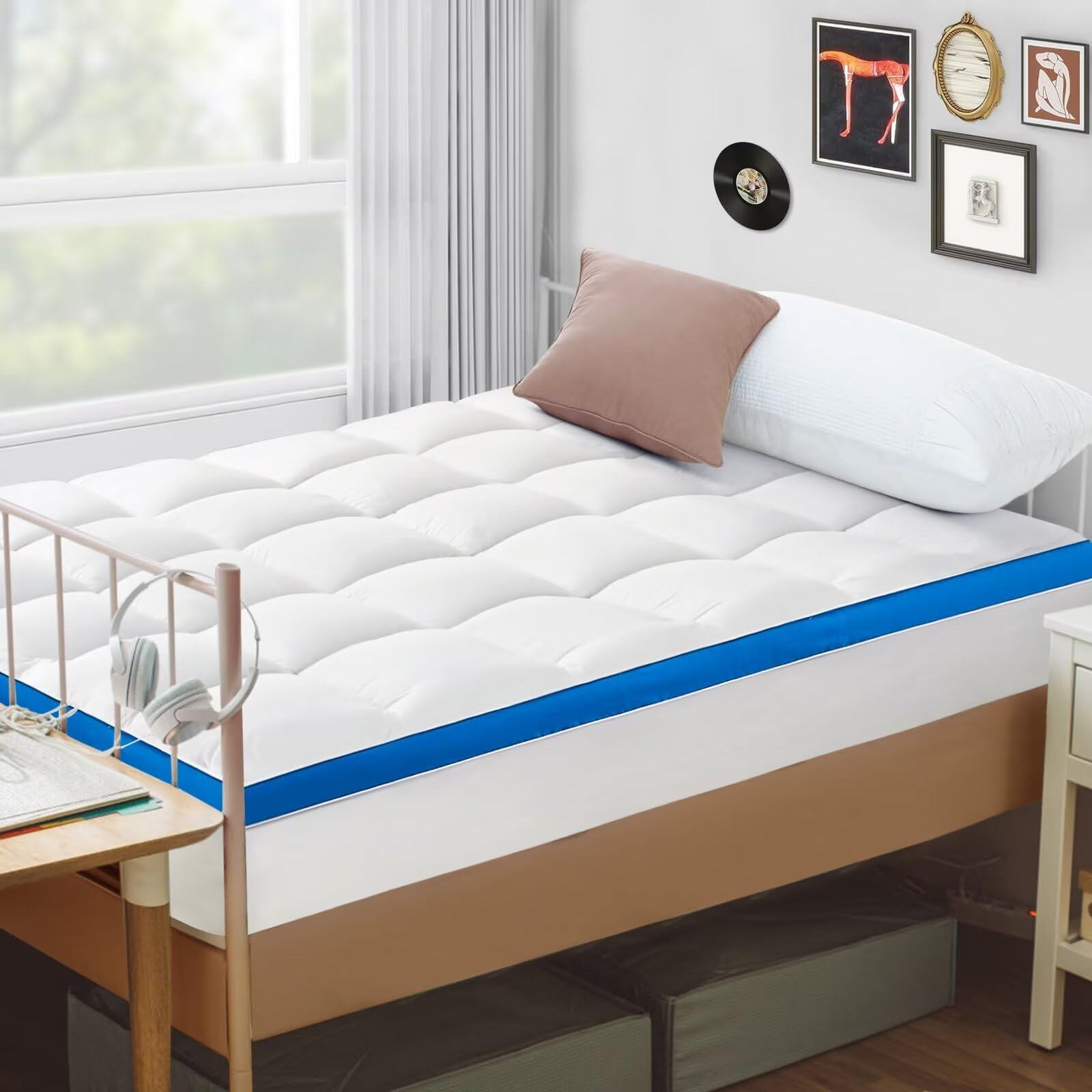 Twin XL Mattress Topper, Cooling Mattress Pad Cover PillowTop for Dorm Colleg...