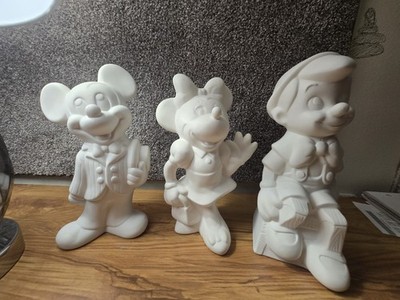 Vintage '50s Walt Disney Productions Ceramic Figures 9'' Mickey Minnie Pinocchio 