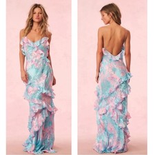 LoveShackFancy Rialto Ruffle Tiered Silk Cotton Candy Swirl Maxi Dress Size 4