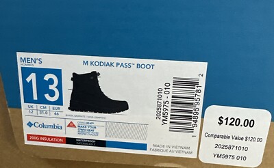Columbia Men's Snowtrekker Snow Boot  M KODIAK PASS BOOT BLACK SIZE:13 Men S