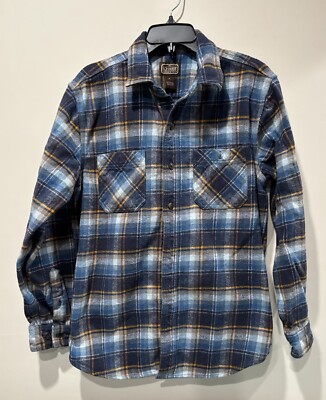 C.E. Schmidt Workwear Heavy Flannel Shirt Blue & Yellow Plaid Mens Size Medium