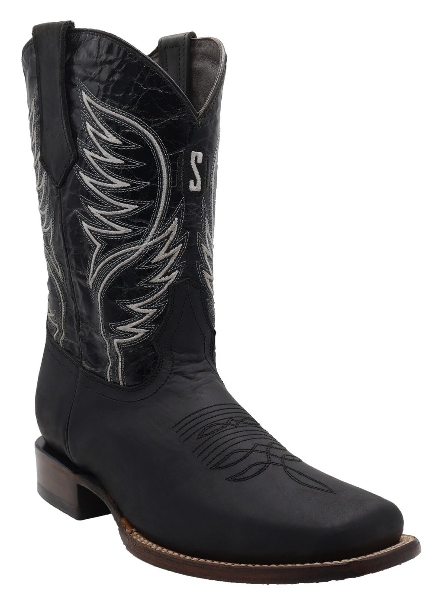Men Genuine Leather Silverton Western Square Toe Black Boots  display picture 1