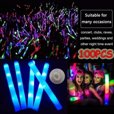 100PCS LED Light Up Glow Sticks Concert Rally Party Foam Sticks Rave Wands Blue