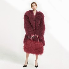 Mongolian Lamb Wool Coat In Sangria