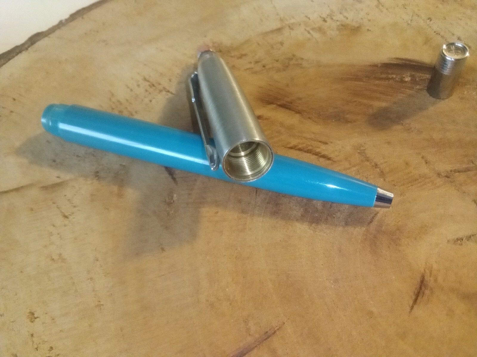 Vintage Vista Blue Brass Threads PARKER JOTTER Ballpoint Pen Mechanical Pencil