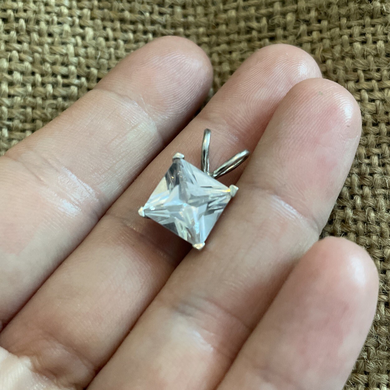 Sparkly  Large Square Crystal Solid Sterling Silv… - image 2