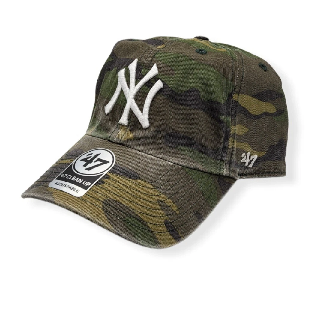 47 New York Yankees Clean Up Washed Camo White Logo Adjustable Strap Hat Cap