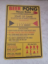 BEER PONG HOUSE GAME RULES ALCOHOL METAL WALL SIGN MAN CAVE DRINKING **DINGS**