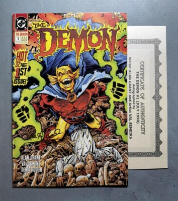 #ad THE DEMON 1 VF NM 9.0 1990 SIGNED by VAL SEMEIKS amp; ALAN GRANT INCLUDES COA * $43.14