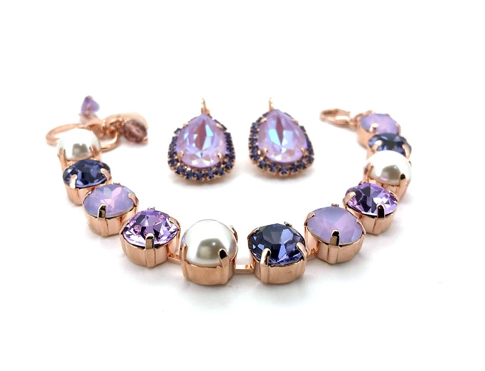 Jewelry Set By Mariana Bracelet and Earrings Pearl and Amethyst Swarovski Cry... - Image 2 of 4