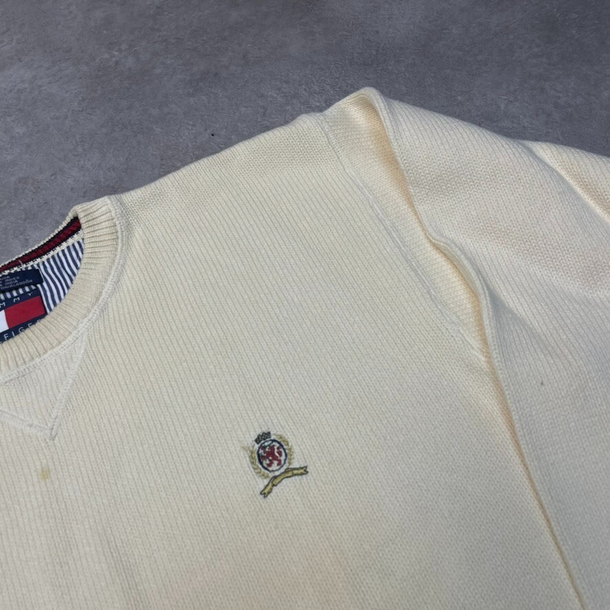 Tommy Hilfiger Jumper Mens Chunky Heavyweight Knitted Sweater Cream White XL image 4