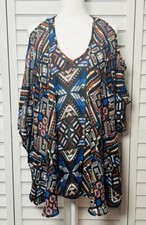 Show Me Your Mumu Geometric Tribal Print Cold Shoulder Tunic Kimono Top Size S