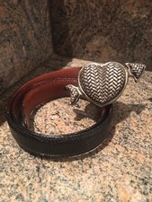 Kieselstein-Cord Sterling Heart And Arrow Buckle and Black Lizard Belt Size 1
