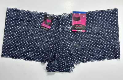 MAIDENFORM Sexy Must Haves Lace Navy Blue Dot Cheeky Boyshort Panty Womens XL/8