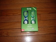 TYR Kids Aqua Blaze Swim Goggles 2 PACK - Clear/1 pr Blue/1 pr Green NEW