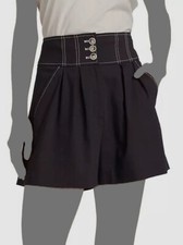 348 Veronica Beard Women's Blue Wool Alicia High-Waisted Shorts Size 4