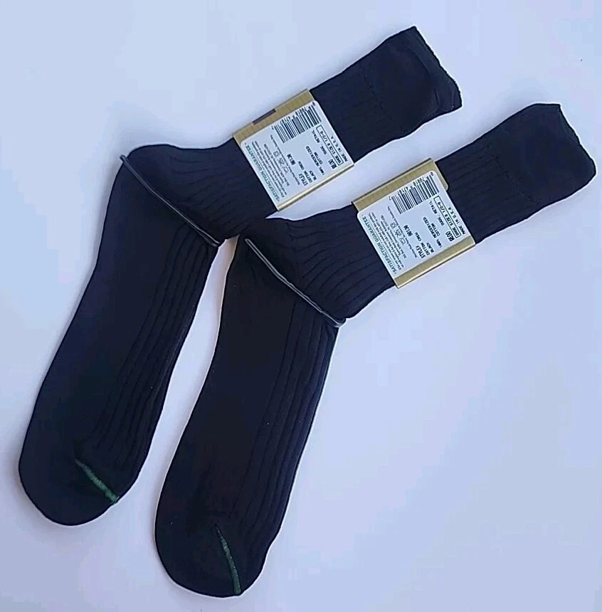 (2) Burlington 100% Cotton Crew Black Socks Shoe Size 8.5-9 Style BB130 Made USA Foto 2 de 4