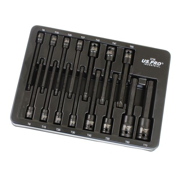 US PRO INDUSTRIAL 15pc Extra Long Impact Star Torx Socket Set T6 - T70 3736 - Image 4