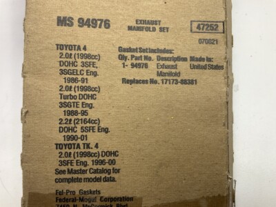 Fel-Pro MS94976 Exhaust Manifold Gasket 1986-01 Toyota 2.0L 2.2L