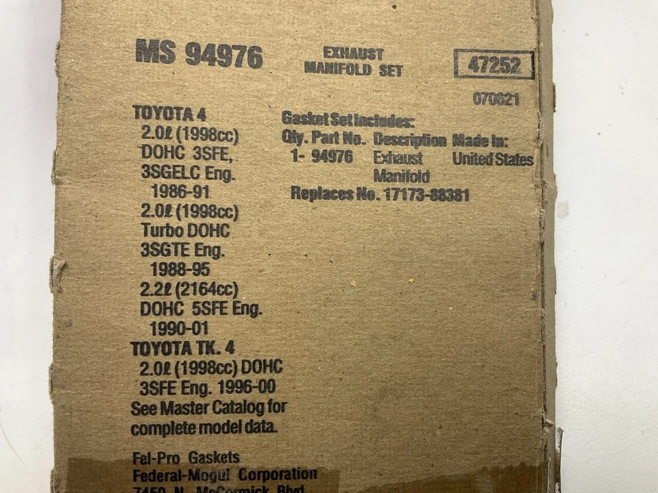Fel-Pro MS94976 Exhaust Manifold Gasket 1986-01 Toyota 2.0L 2.2L I4 DOHC - Image 3 of 4
