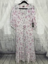 Vince Camuto Medium Sheer White Pink Floral Beach Dress Swim Cover Up Sleeve B58